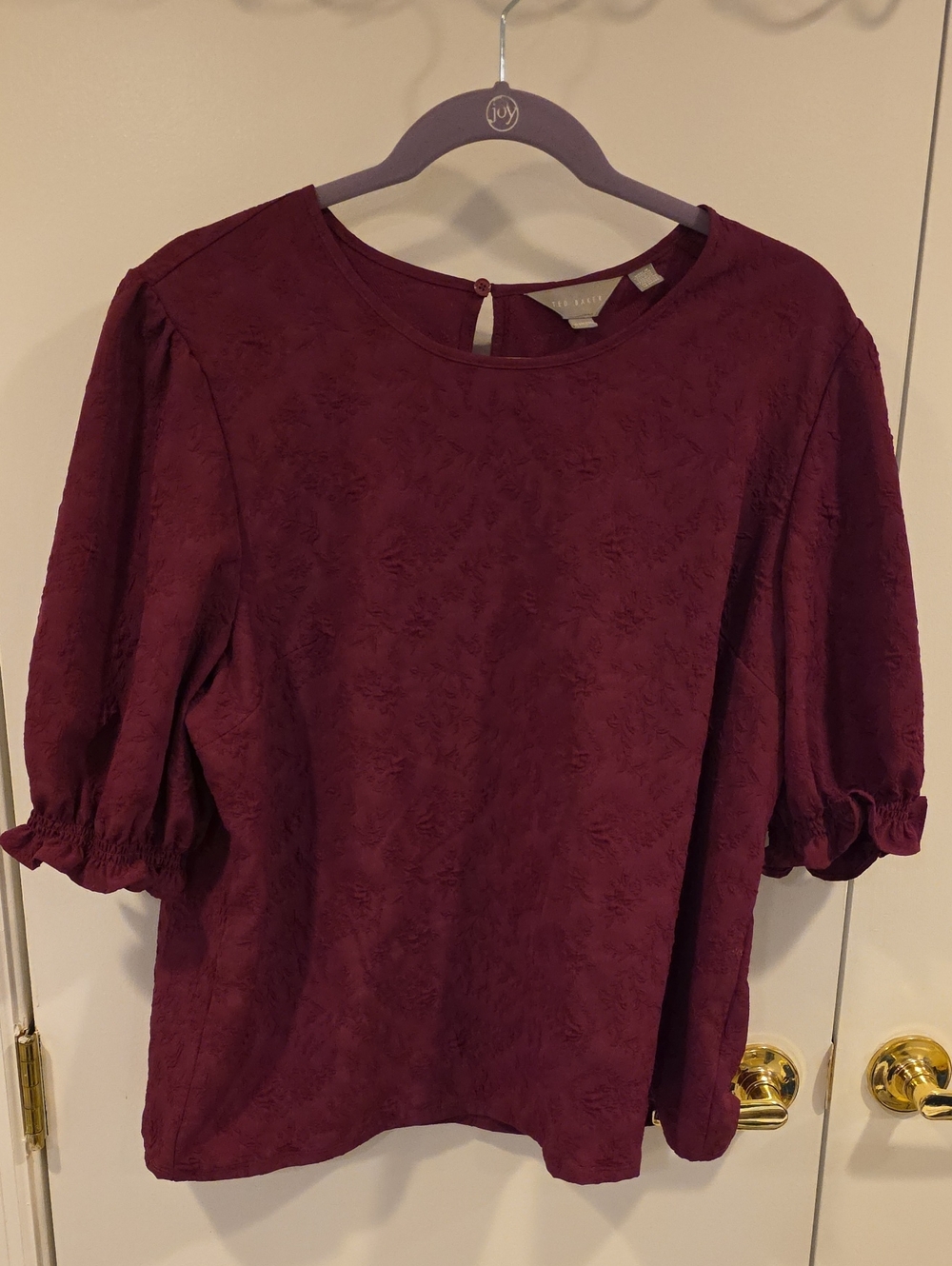 Ted Baker Burgundy Puff-Sleeve Jacquard Top